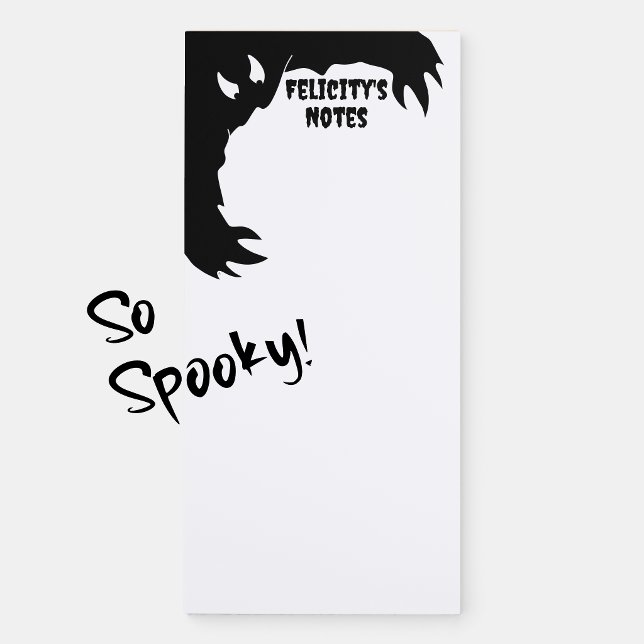 Personalized Magnetic Notepad Funny Monster        (Personalized Halloween magnetic notepad with a cartoon of a funny monster reaching for the notes.)