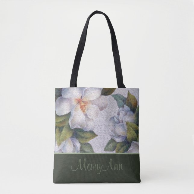 Personalized Magnolia Blooms Sage Green Classic Tote Bag (Front)