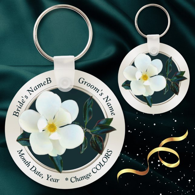 Personalized Magnolia Favors for Any Occasion Keychain (Magnolia themed wedding. Magnolia wedding favors. Magnolia keychains, Cheap gifts for wedding guests)
