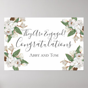 Personalized Magnolia Floral Botanical Engagement Poster