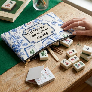 Personalized Mahjong Accessory Pouch – Custom Blue