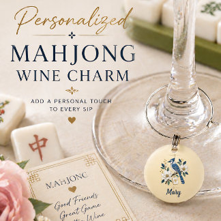Personalized Mahjong Bird Elegant Floral Wine Charm