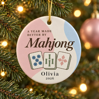 Personalized Mahjong Christmas Ornament Pink Blue