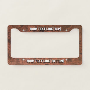 Personalized Mahogany Veneer Style Print on a License Plate Frame