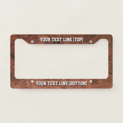 Personalized Mahogany Veneer Style Print on a License Plate Frame