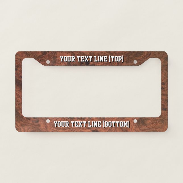 Personalized Mahogany Veneer Style Print on a License Plate Frame (Front)