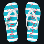 Personalized Maid of Honor Aqua or Any Color Flip Flops<br><div class="desc">Sea Blue Aqua Stripes Pattern - Change to Any Color by clicking customize. And say anything you want.  Make these one of a kind flip flops that have YOUR message on them.  Be the talk of the beach!</div>