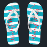 Personalized Maid of Honor Aqua or Any Color Flip Flops<br><div class="desc">Sea Blue Aqua Stripes Pattern - Change to Any Color by clicking customize. And say anything you want.  Make these one of a kind flip flops that have YOUR message on them.  Be the talk of the beach!</div>