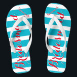 Personalized Maid of Honor Aqua or Any Color Flip Flops<br><div class="desc">Sea Blue Aqua Stripes Pattern - Change to Any Color by clicking customize. And say anything you want.  Make these one of a kind flip flops that have YOUR message on them.  Be the talk of the beach!</div>