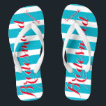 Personalized Maid of Honor Aqua or Any Color Flip Flops<br><div class="desc">Sea Blue Aqua Stripes Pattern - Change to Any Color by clicking customize. And say anything you want.  Make these one of a kind flip flops that have YOUR message on them.  Be the talk of the beach!</div>