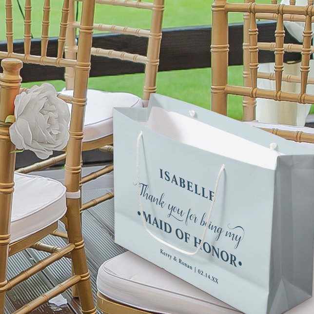 Personalized Maid of Honor Blue Thank You Large Gift Bag (Dusty Blue Wedding Thank You Gift Bag for Maid of Honor)