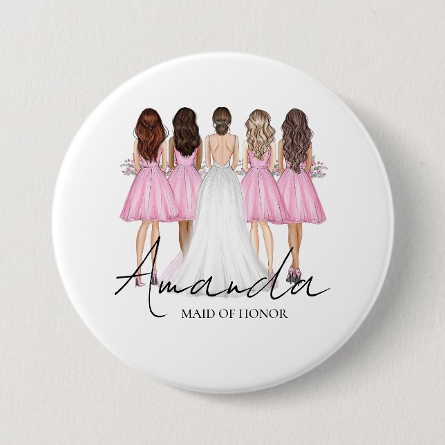 Personalized Maid Of Honor Custom Name Gift Button (Front)