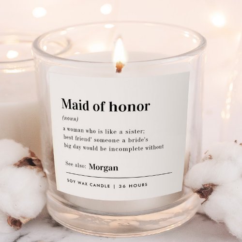 Personalized Maid Of Honor Dictionary Candle