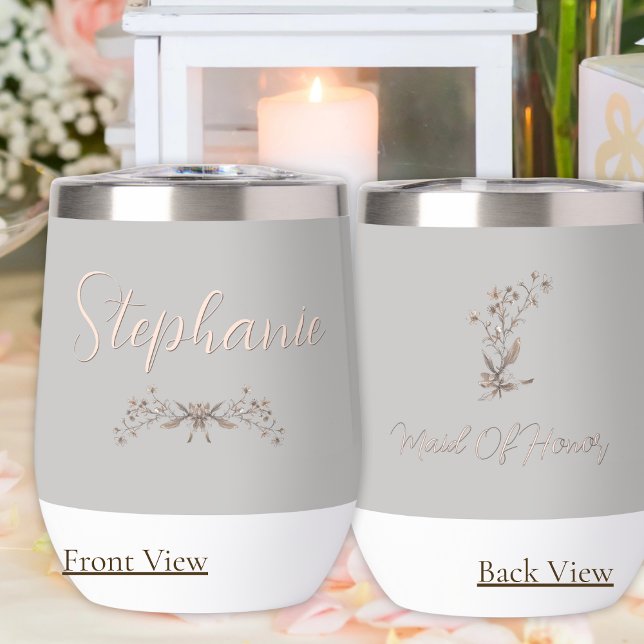 Personalized Maid of Honor Elegant Script Silver Thermal Wine Tumbler (Creator Uploaded)