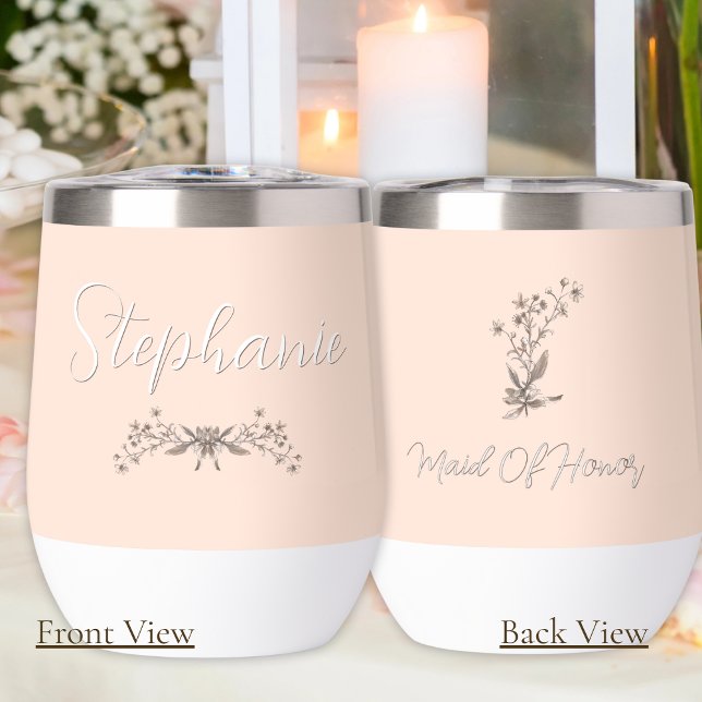 Personalized Maid of Honor Elegant Script Wedding Thermal Wine Tumbler (Creator Uploaded)