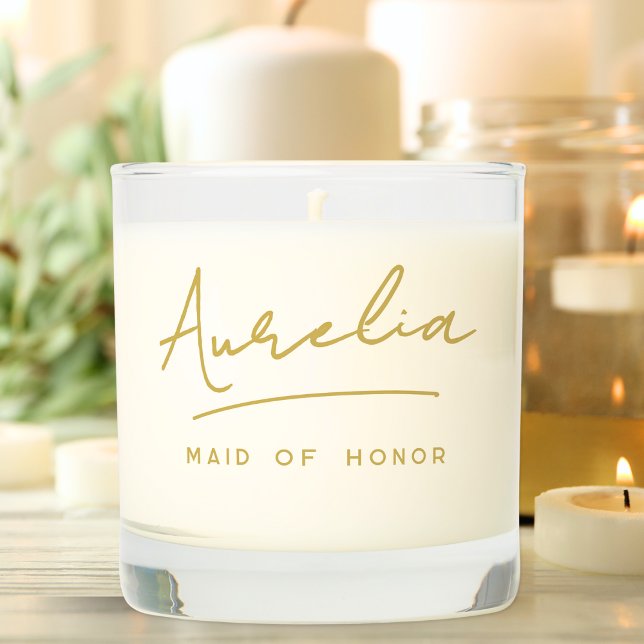 Personalized Maid of Honor Gift Ideas Modern Gold Scented Candle (Creator Uploaded)