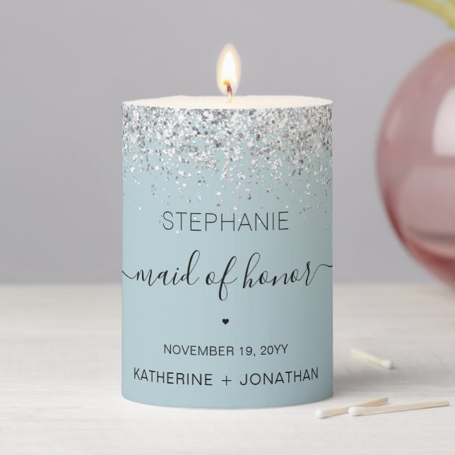 Personalized Maid of Honor Glitter confetti effect Pillar Candle (In Situ)