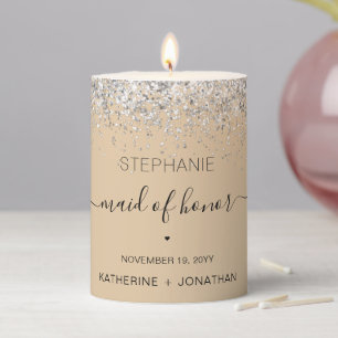 Personalized Maid of Honor Glitter confetti effect Pillar Candle