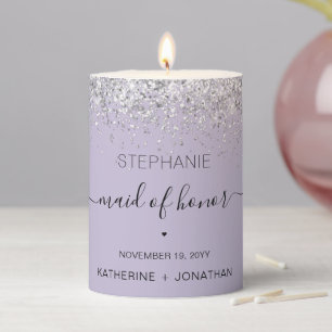 Personalized Maid of Honor Glitter confetti effect Pillar Candle