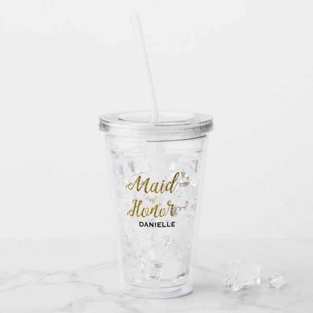 Personalized Maid of Honor Gold Glitter Acrylic Tumbler (Front Ice)