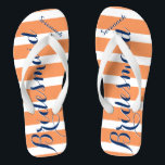 Personalized Maid of Honor Navy and Coral Flip Flops<br><div class="desc">Personalized Navy and Coral Orange Sherbert Stripes Pattern - Change to Any Color by clicking customize. And say anything you want.  Make these one of a kind flip flops that have YOUR message on them.  Be the talk of the beach!</div>
