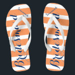 Personalized Maid of Honor Navy and Coral Flip Flops<br><div class="desc">Personalized Navy and Coral Orange Sherbert Stripes Pattern - Change to Any Color by clicking customize. And say anything you want.  Make these one of a kind flip flops that have YOUR message on them.  Be the talk of the beach!</div>