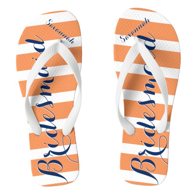 Personalized Maid of Honor Navy and Coral Flip Flops (Footbed)