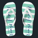 Personalized Maid of Honor Navy and Mint Flip Flops<br><div class="desc">Navy Blue and Mint Stripes Pattern - Change to Any Color by clicking customize. And say anything you want.  Make these one of a kind flip flops that have YOUR message on them.  Be the talk of the beach!</div>