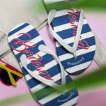 Personalized Maid of Honor Navy and Pink Flip Flops<br><div class="desc">Navy Blue White and Pink Stripes Pattern - Change to Any Color by clicking customize. And say anything you want.  Make these one of a kind flip flops that have YOUR message on them.  Be the talk of the beach!</div>