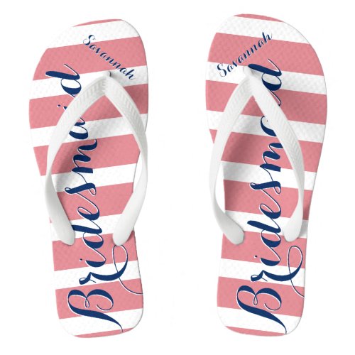 Personalized Maid of Honor Navy and Pink Flip Flops