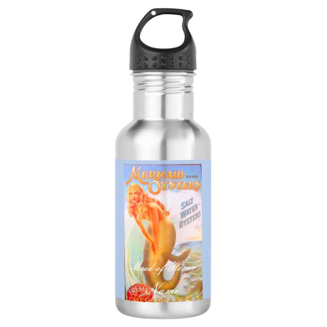 Personalized maid of honor oyster mermaid  stainless steel water bottle (Front)