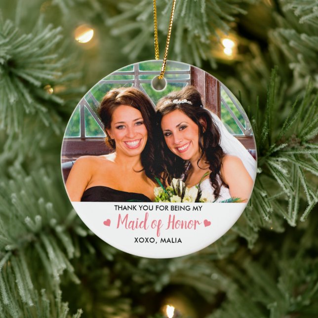 Personalized Maid Of Honor Photo Keepsake Ceramic Ornament (Tree)