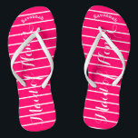 Personalized Maid of Honor Pink Flip Flops<br><div class="desc">Pink and White Stripes Pattern - Change Font to Any Color by clicking customize. And say anything you want. Make these one of a kind flip flops that have YOUR message on them. Be the talk of the beach! Personalized with your name or whatever and title or your text here....</div>