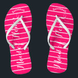 Personalized Maid of Honor Pink Flip Flops<br><div class="desc">Pink and White Stripes Pattern - Change Font to Any Color by clicking customize. And say anything you want. Make these one of a kind flip flops that have YOUR message on them. Be the talk of the beach! Personalized with your name or whatever and title or your text here....</div>