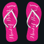 Personalized Maid of Honor Pink or Any Color Flip Flops<br><div class="desc">Magenta Pink and White Stripes Pattern - Change to Any Color by clicking customize. And say anything you want. Make these one of a kind flip flops that have YOUR message on them. Be the talk of the beach! Personalized with your name or whatever and title or your text here....</div>