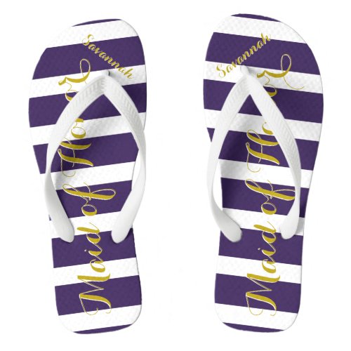 Personalized Maid of Honor Purple Yellow Any Color Flip Flops