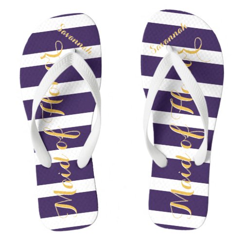 Personalized Maid of Honor Purple Yellow Any Color Flip Flops