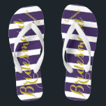 Personalized Maid of Honor Purple Yellow Any Color Flip Flops<br><div class="desc">Rich Gold and Twilight Purple Wedding Party Flip Flops Bride,  Bridesmaid or Maid of Honor.  Even for the guys,  Groom,  Best Man and Groomsman Flipflops.</div>
