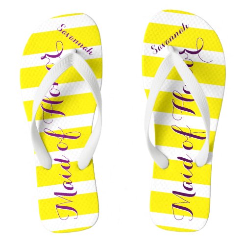 Personalized Maid of Honor Purple Yellow Any Color Flip Flops