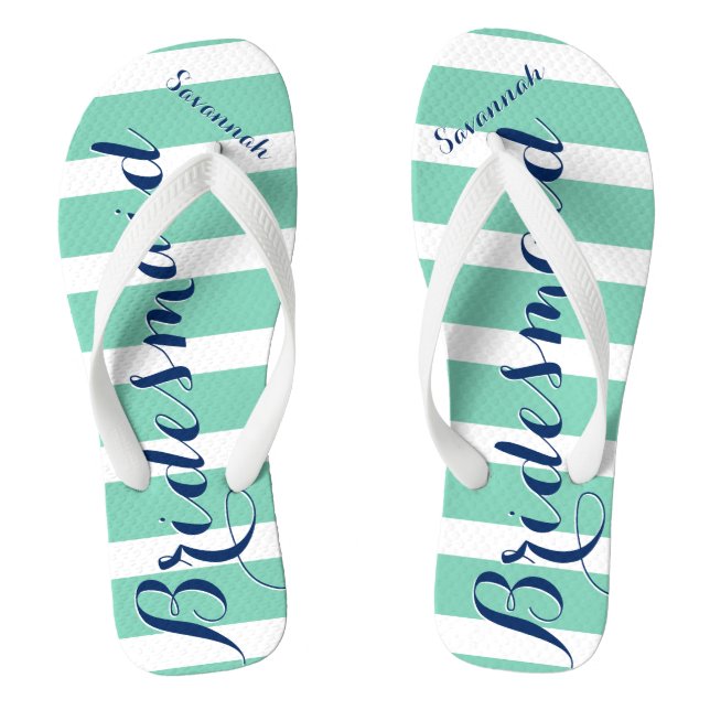 Personalized Maid of Honor Red and Mint Flip Flops (Footbed)
