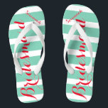 Personalized Maid of Honor Red and Mint Flip Flops<br><div class="desc">Mustard  Red and Mint Stripes Pattern - Change to Any Color by clicking customize. And say anything you want.  Make these one of a kind flip flops that have YOUR message on them.  Be the talk of the beach!</div>