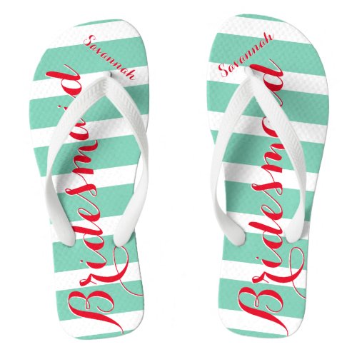 Personalized Maid of Honor Red and Mint Flip Flops