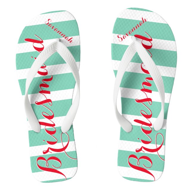 Personalized Maid of Honor Red and Mint Flip Flops (Footbed)