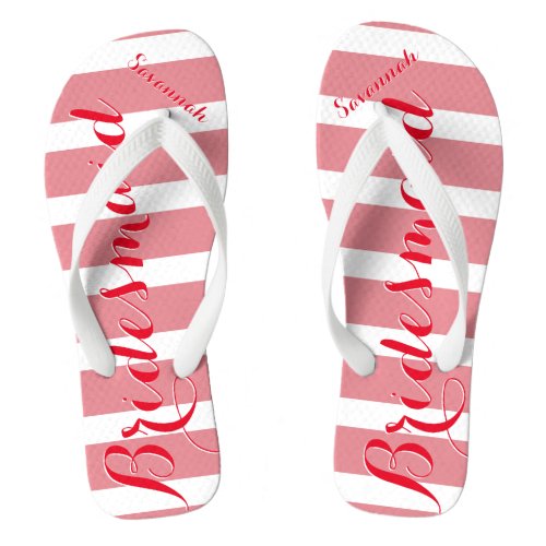 Personalized Maid of Honor Red and Pink Flip Flops