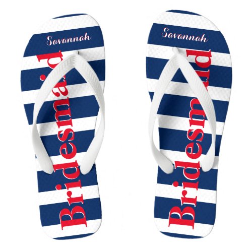 Personalized Maid of Honor Red White Blue Flip Flops