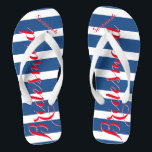 Personalized Maid of Honor Red White Blue Flip Flops<br><div class="desc">Mustard  Red White and Blue Stripes Pattern - Change to Any Color by clicking customize. And say anything you want.  Make these one of a kind flip flops that have YOUR message on them.  Be the talk of the beach!</div>