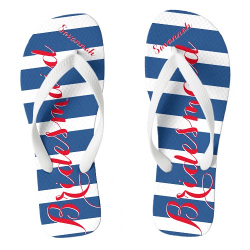 Personalized Maid of Honor Red White Blue Flip Flops