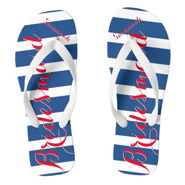 Personalized Maid of Honor Red White Blue Flip Flops (Footbed)