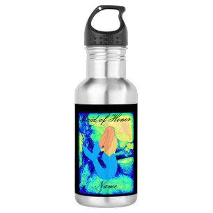 personalized maid of honor redhead mermaid stainless steel water bottle