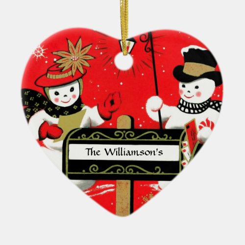 Personalized Mailbox Snowman Couple Ceramic Ornament